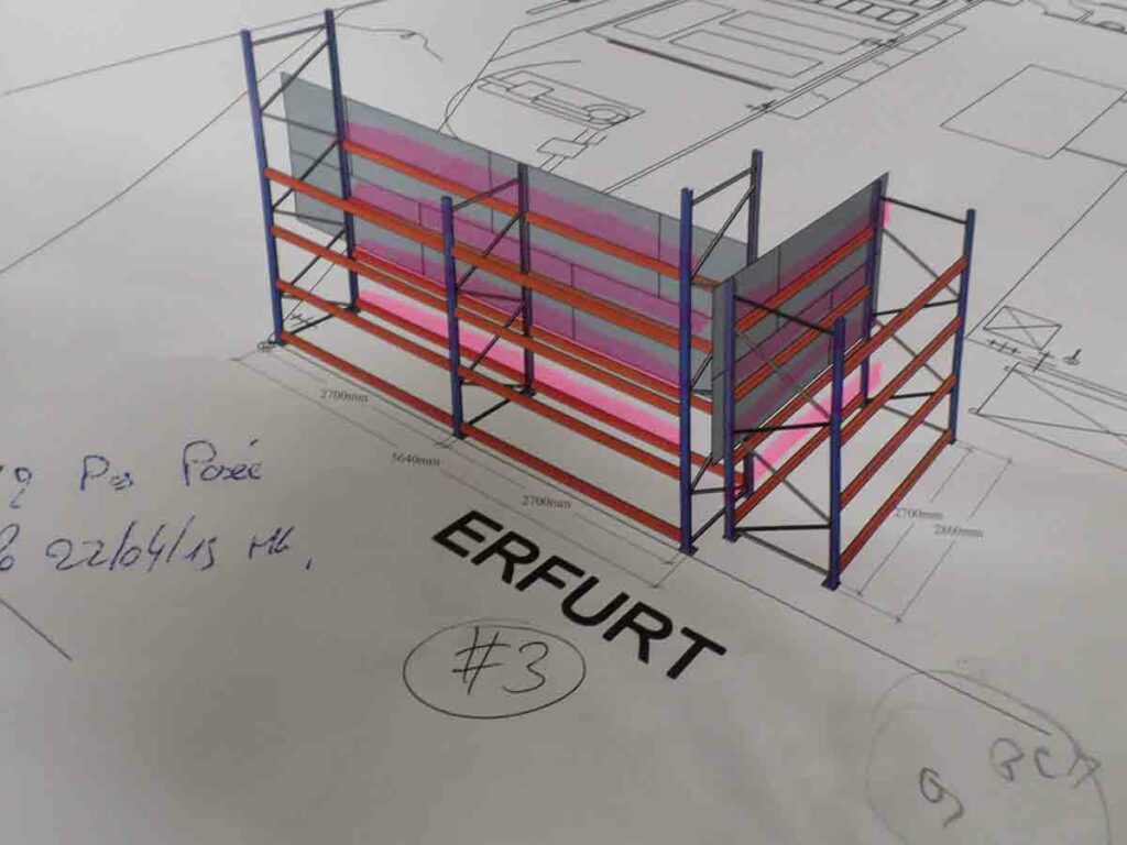 Plan 3D d'aménagement de rack de stockage pour une entreprise vendéenne